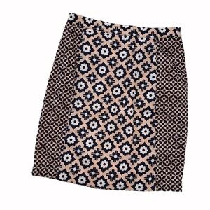 Boden peach navy mod floral contrasting print pencil skirt pockets 6L 6 long
